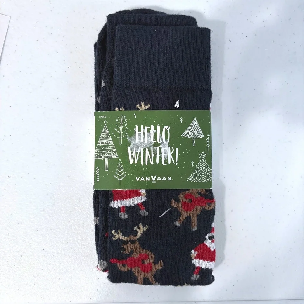 VanVaan Hello Winter Men Crew Socks Navy Blue Santa‎ Reindeer  NWT